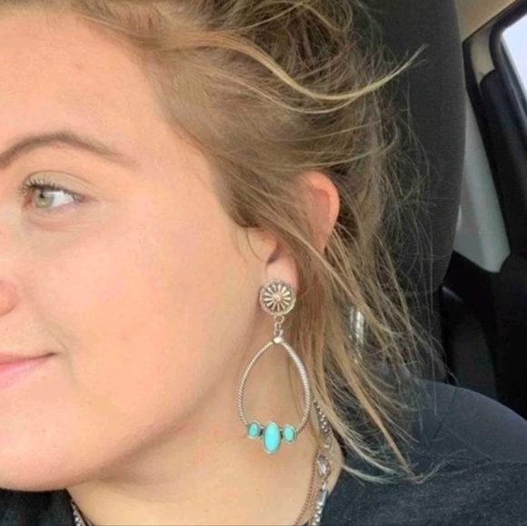 Western Silver Turquoise beaded hoop earrings 2/$30 - Picture 8 of 15